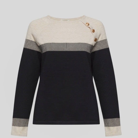 LAURA-Color  Block button Detail Sweater - Picture 7 of 12